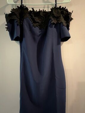 Badgley Mischka Navy and Black Evening Dress
